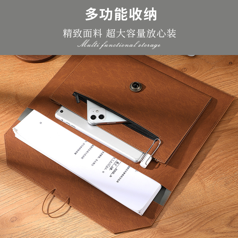 Bolso de archivo comercial de imitación de cuero transfronterizo A4 bolsa de archivo de almacenamiento de gran capacidad bolsa de archivo de logotipo empresarial al por mayor