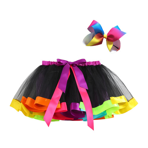 European and American-style mesh rainbow tutu skirt | Kids' tulle half-body princess dress | Includes a bow headband – perfect baby dress