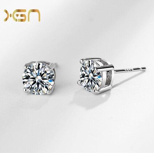 New concept s925 sterling silver dazzling four-claw single diamond earrings for women simple fashion small ins style zircon earrings
