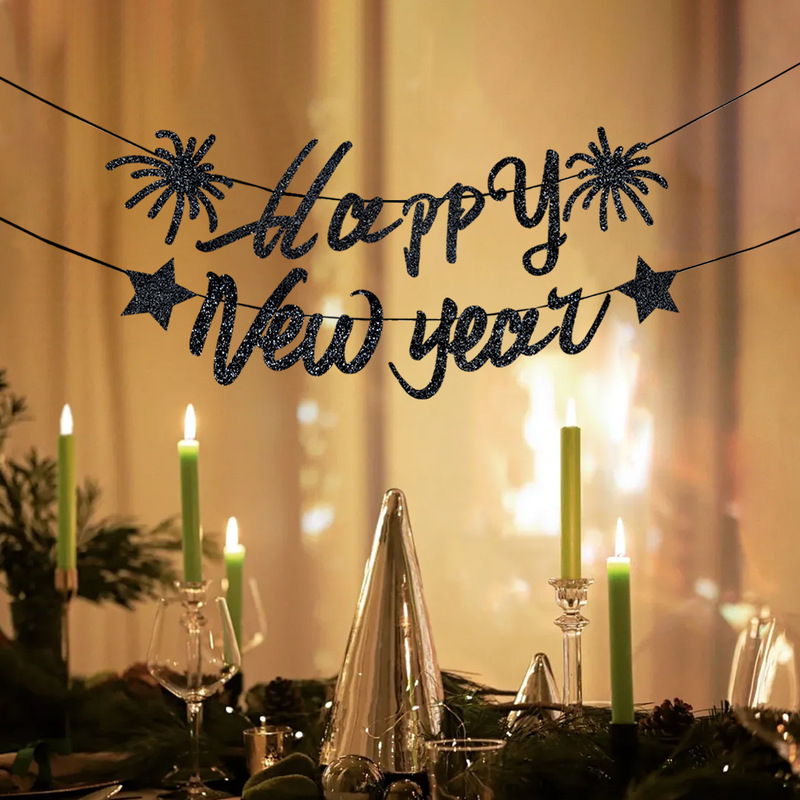 2025新年あけましておめでとうございますフラッグHAPPY NEW YEARゴールドペーパーバナーパーティー装饰的なフィールドレイアウトバナー|undefined
