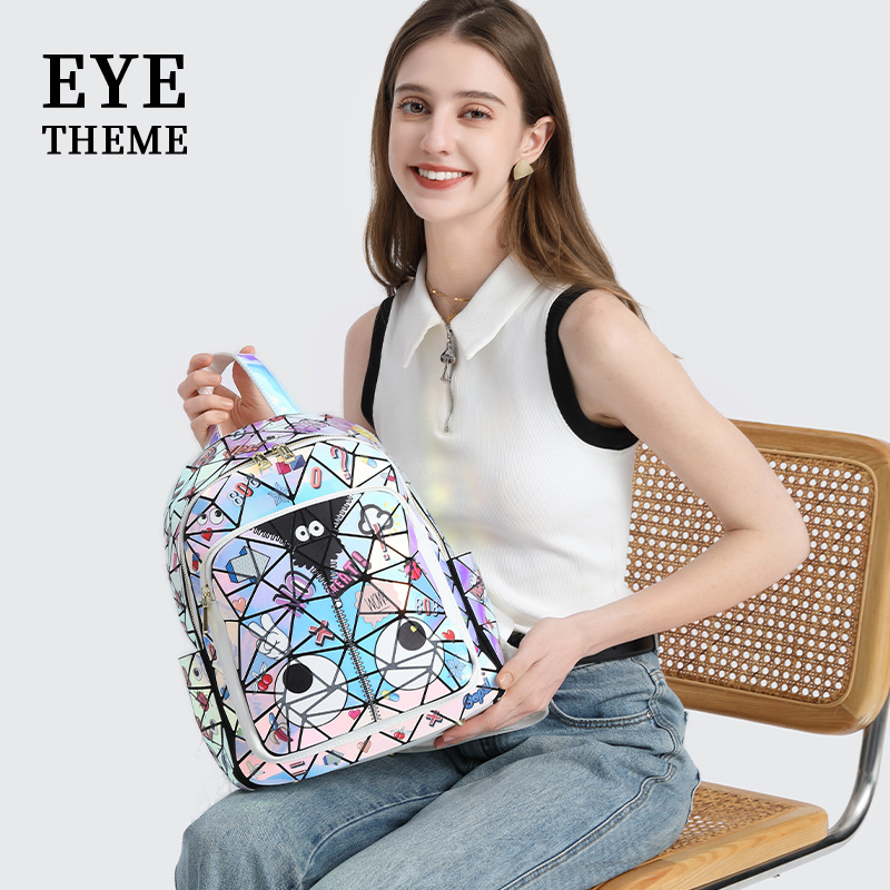 Diseño francés, nueva mochila cuadrada acolchada con láser, bolso escolar, bolsa de almacenamiento de viaje con cremallera 2394 #