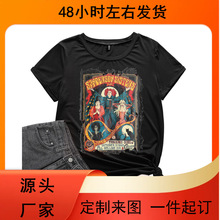 外贸wish女装2021夏季圣诞万圣节印花中长款短袖t恤女上衣