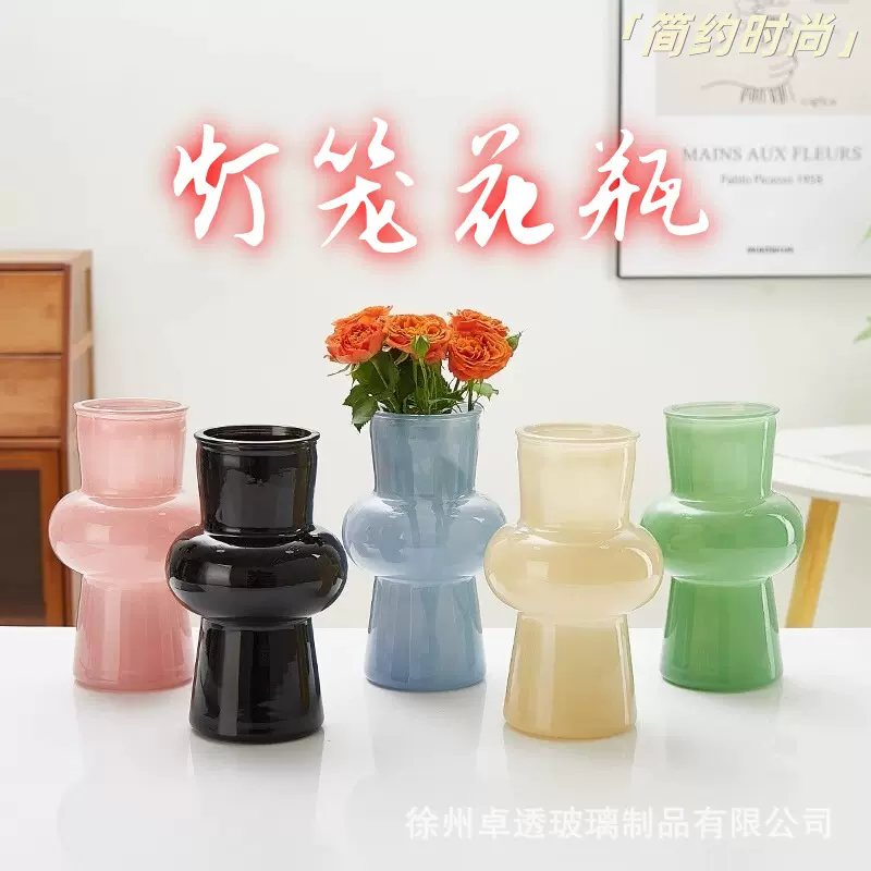 现货批发法式中古玻璃花瓶水培鲜花干花客厅餐桌插花装饰轻奢摆件