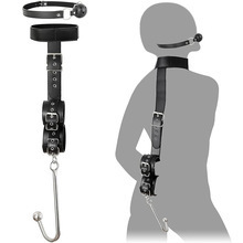 Factory wholesale SM adult sex products backhand plug upper and lower cuffs with hooks metal anal plug leather binding toys
