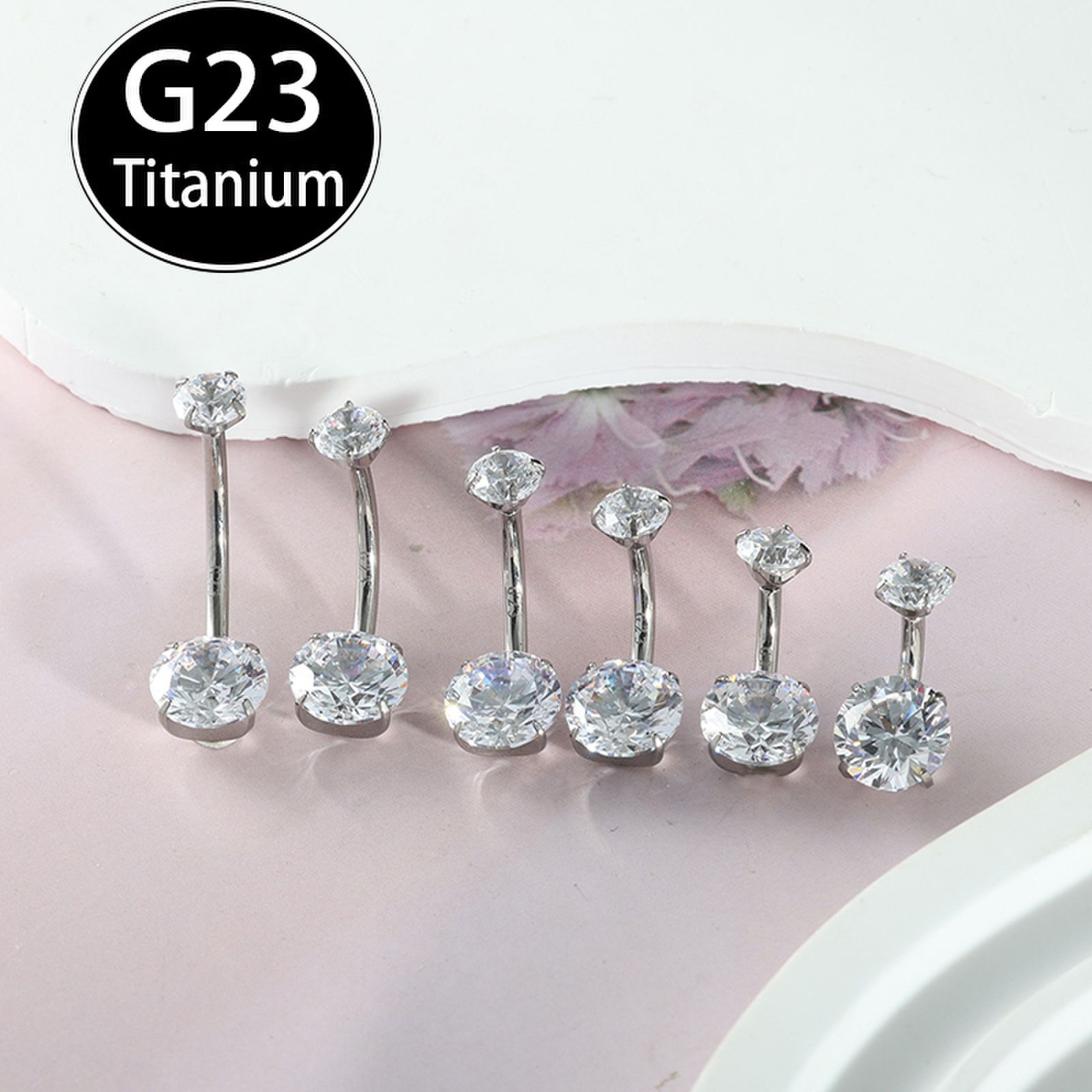 F136 Titanium Navel Piercing Zircon 14G Internal Thread Belly Button Ring 6-16mm Body Jewelry detail image 8