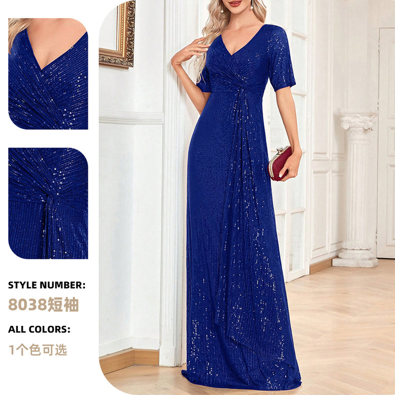 Cross-Border Amazon Elegant Sequin Party Dress Women's Ball Gown Elegant Socialite Guest Wedding Evening Dress Cross-Border Amazon Elegant Sequin Party Dress Women's Ball Gown Elegant Socialite Guest Wedding Evening Dress