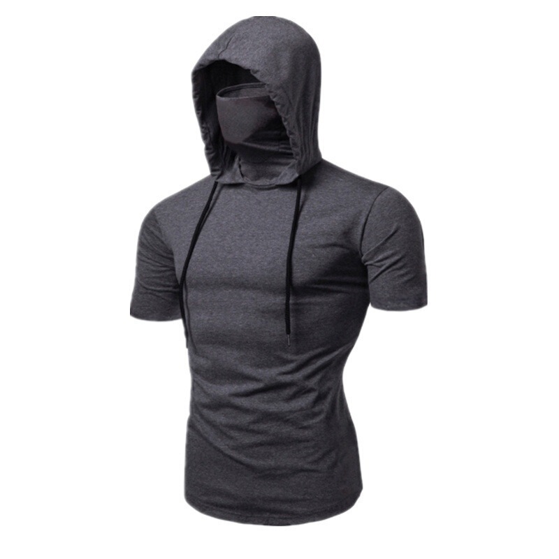 Independent Station Men's Youth Pure Color Hooded Mask T-Shirt Men's Slim Sports Hooded Lace-Up Top T-Shirt for Men Independent Station Men's Youth Pure Color Hooded Mask T-Shirt Men's Slim Sports Hooded Lace-Up Top T-Shirt for Men