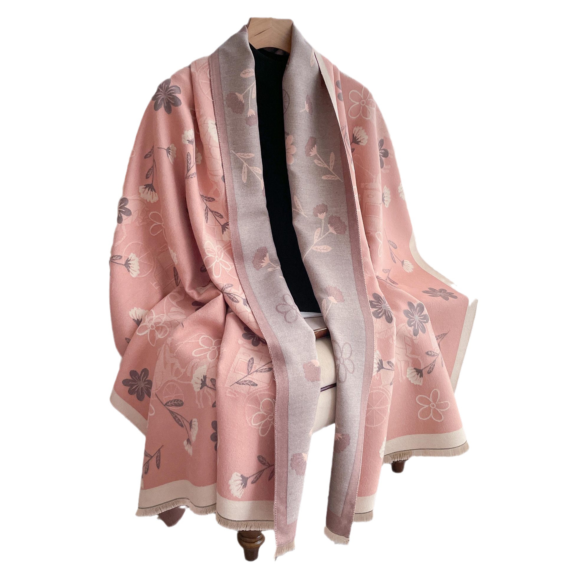 2023 otoño e invierno nuevo artístico retro flor patrón bufanda de Cachemira engrosada alargado chal caliente para las mujeres