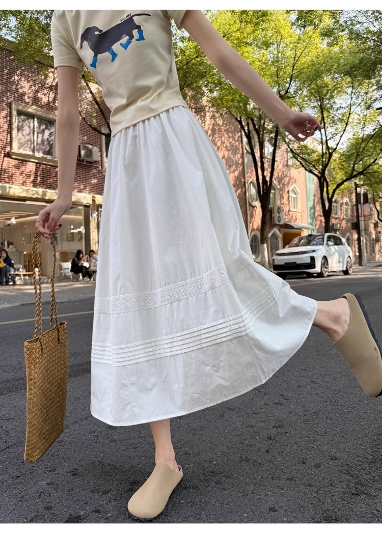 Chân váy xòe chữ A trắng phong cách Hàn Quốc eo thun — Màu trắng (vải cotton lót túi) chi tiết 15