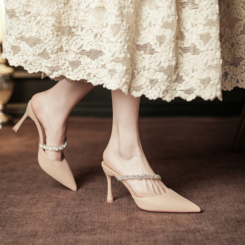 8189-1 High Heels Women's Single Shoes Stiletto Heel Pointed Toe Half Slippers Outwear French New Elegant Versatile Sandals 8189-1 High Heels Women's Single Shoes Stiletto Heel Pointed Toe Half Slippers Outwear French New Elegant Versatile Sandals