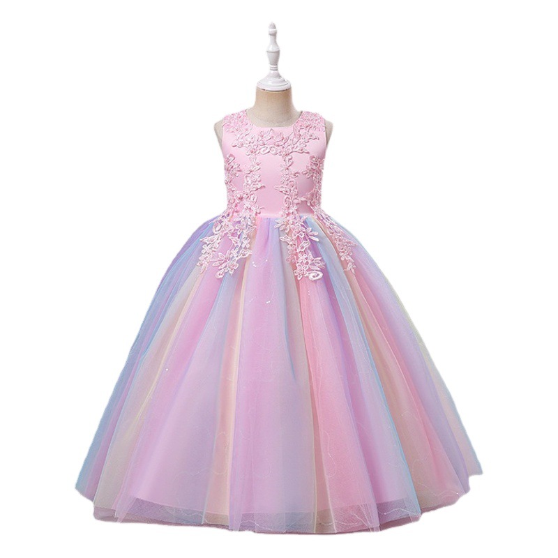 Children's Dress for Girls, Princess Piano Performance Host, Birthday Flower Girl, Cross-Border Amazon Summer Puffy Tulle Dress