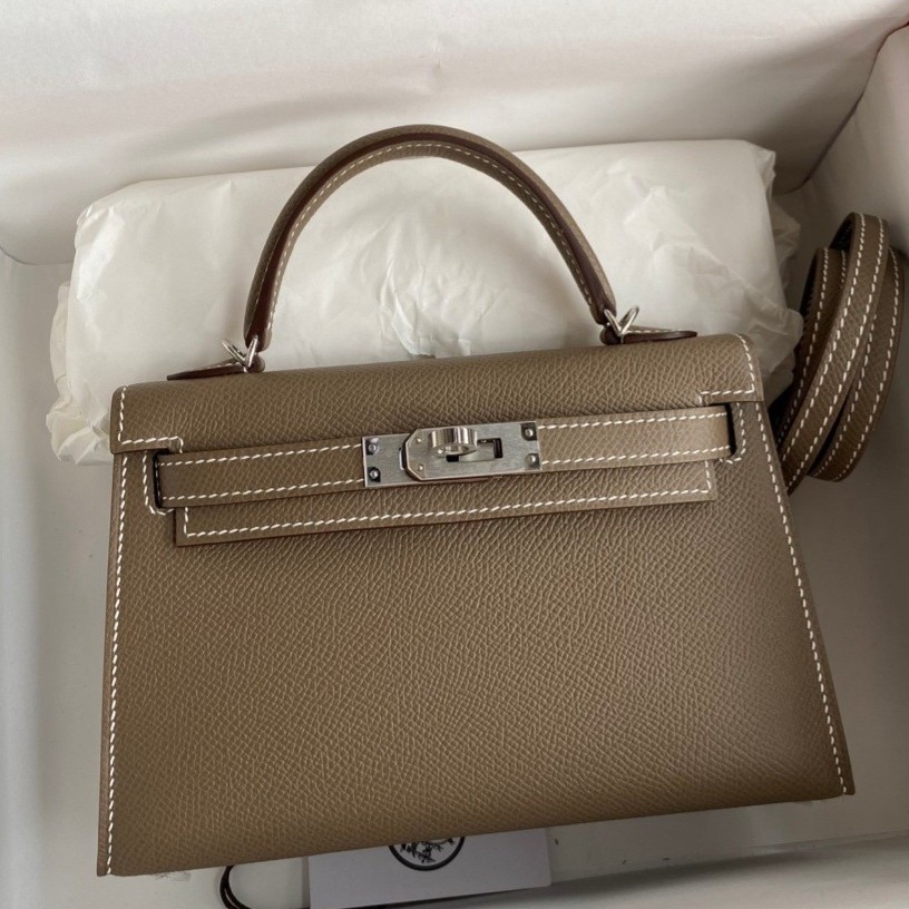 新款全手工蜡线二代凯莉包mini单肩斜挎百搭真皮女包epsom牛皮小