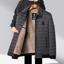 中年男士羊毛呢夹克轻商务加绒加厚翻领中老年爸爸男装轻商务外套