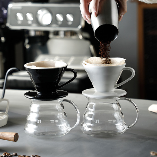 V60 type coffee hand brewing filter cup ceramic set convenient drip coffee cup coffee funnel sharing cloud pot