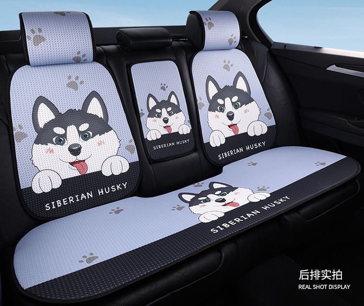 L5U new cartoon car seat cushion breathable four seasons universal linen cool cushion heat insulation whole car rear seat cushion three pieces