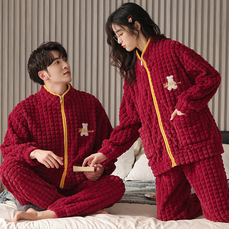 Winter coral velvet warm flannel pijama with zipper for men and…