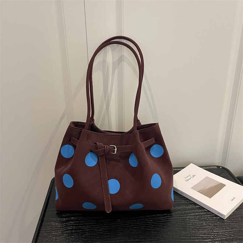 New cross-border shoulder bag, autumn new fashion simple women's bag, large-capacity tote bag, polka dot women's bag, bucket bag