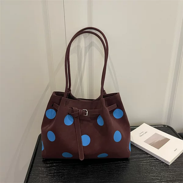 New cross-border shoulder bag, autumn new fashion simple women's bag, large-capacity tote bag, polka dot women's bag, bucket bag