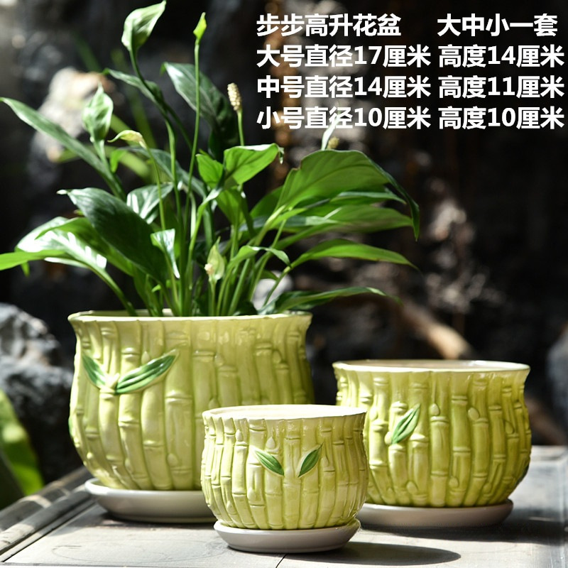 Maceta de cerámica grande con bandeja para el hogar personalidad creativa hogar verde flor de araña