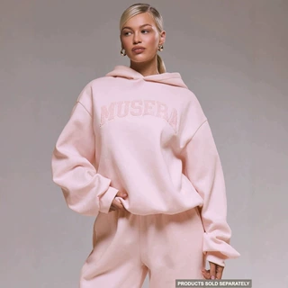 亚马逊欧美跨境 2026 浅粉色简约休闲套装同色植绒短款连帽卫衣