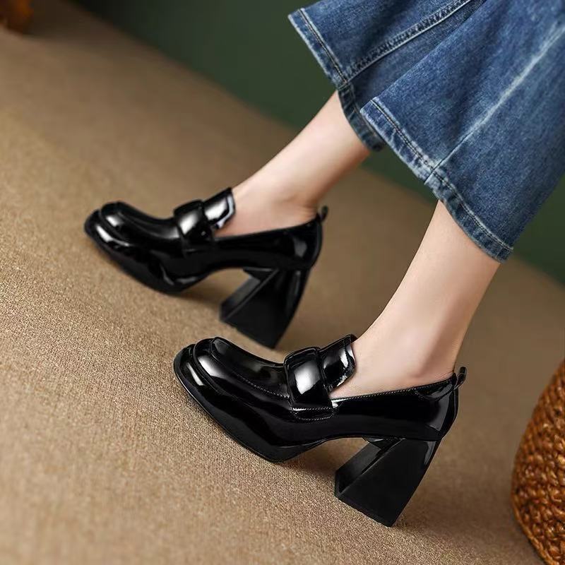 [Ran Jie Broken Code Special Clearance] French Thick Bottom Waterproof Platform Small Leather Shoes Women's Leather 2025 Spring Super High Heeled