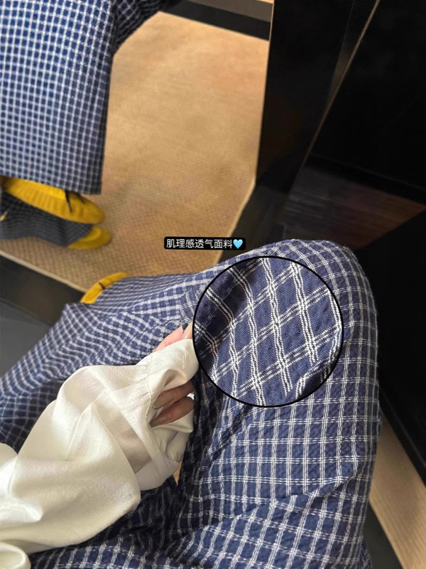 superniniy 海岛泡泡棉格子裤微皱肌理感宽松镰刀裤休闲裤长裤女|undefined