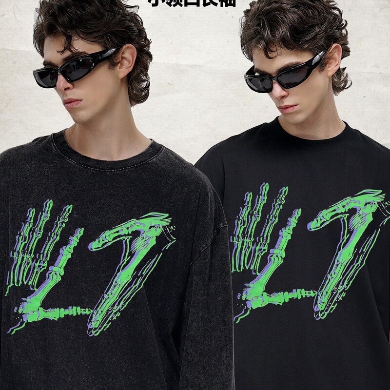High-street fashion, trendy, heavyweight, washed-effect short-sleeve T-shirt, cross-border direct-print, unisex, pure cotton, printed, American street style High-street fashion, trendy, heavyweight, washed-effect short-sleeve T-shirt, cross-border direct-print, unisex, pure cotton, printed, American street style