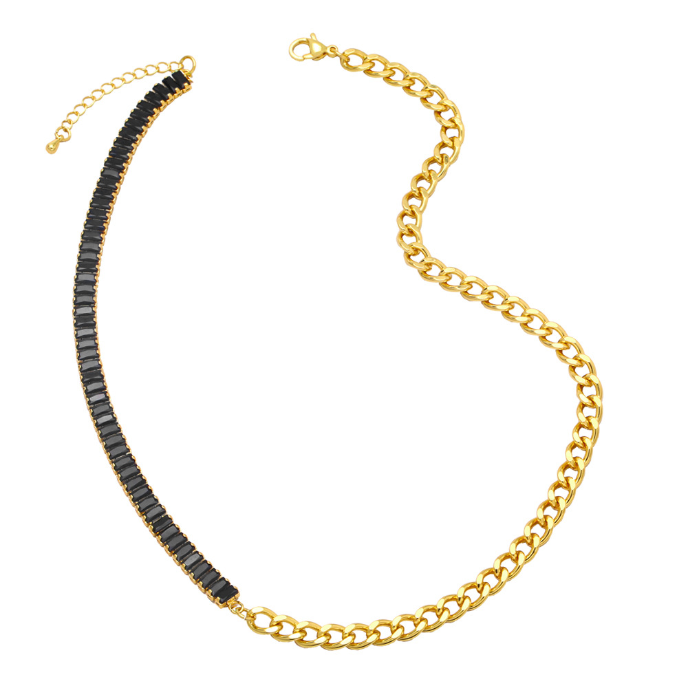 Fashion Stitching Cuban Simple Hip Hop Clavicle Chain Female Zircon Copper Necklace