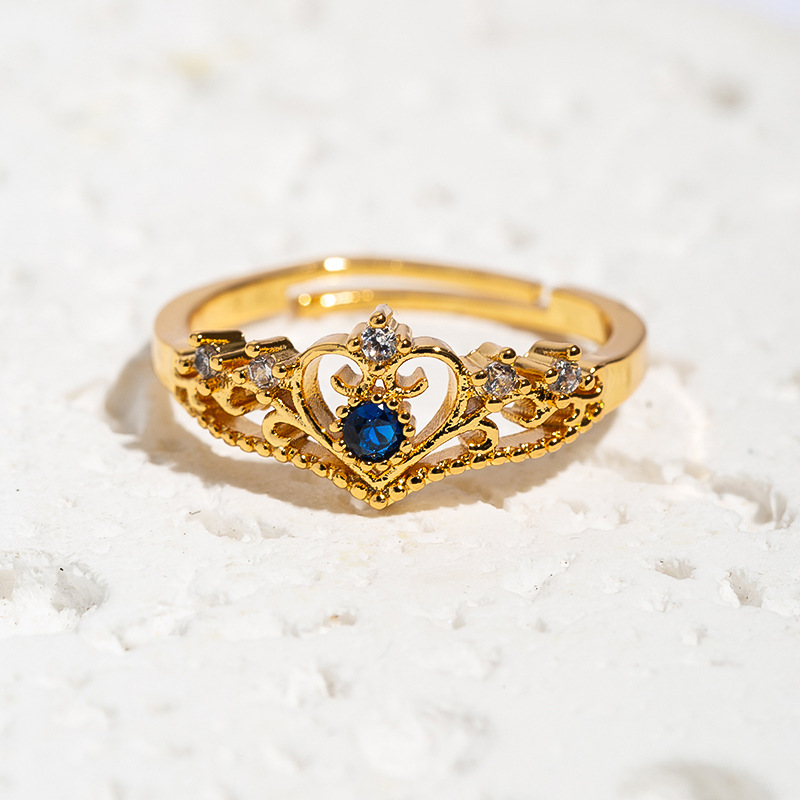 Zircon Inlay Material Simple Style Crown Copper Zircon 18K Gold Plated Women's Open Rings