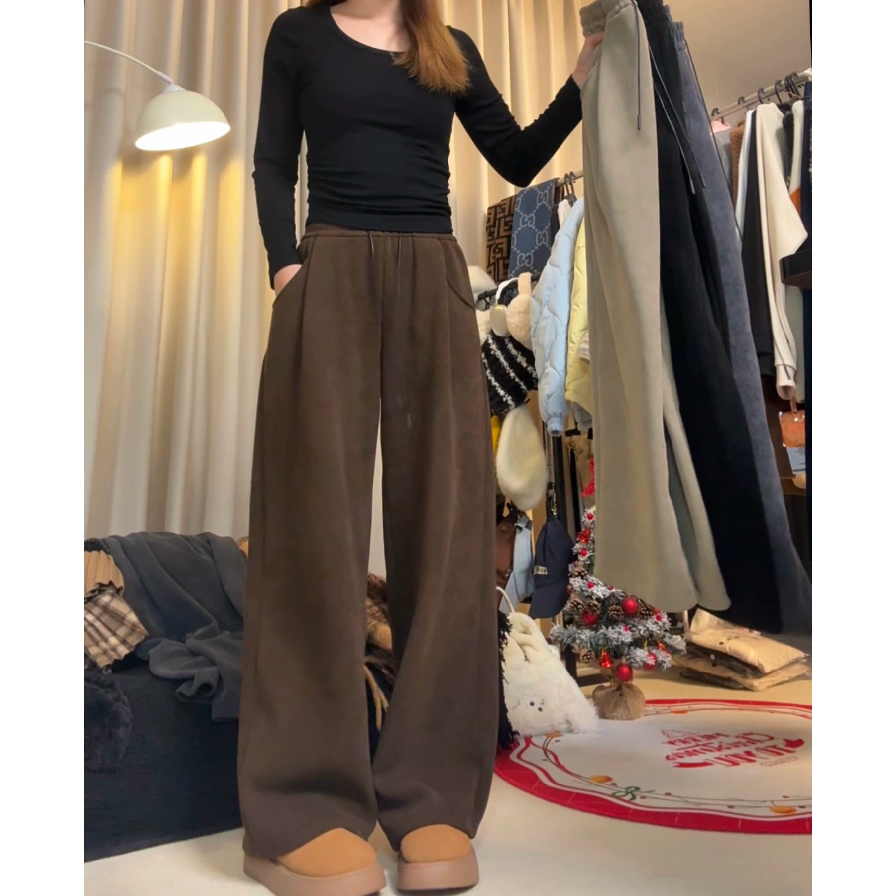 Европейские ватные брюки с широкими ногами осенью и зимой