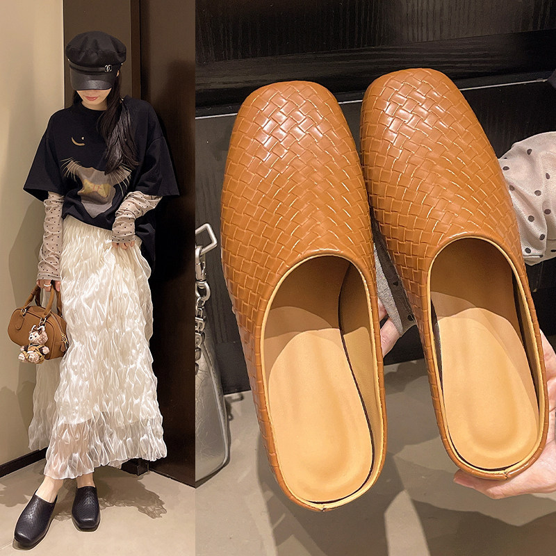 Retro Woven Closed-Toe Half Slippers for Women, 2026 New Spring/Summer Slip-On Platform Mules