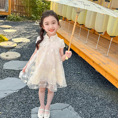 女童夏裝連衣裙2024新款漢服兒童旗袍裙子女寶寶夏季中國風公主裙