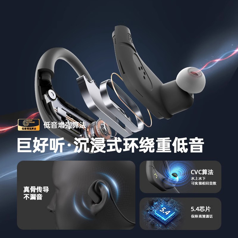 2025新型S710水泳骨伝導bluetoothイヤホンipx 8入耳式専門防水潜水運動ランニング|undefined