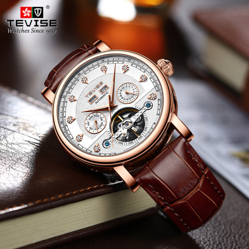 TEVISE Live Streaming Best-Selling Feature Mechanical Watch Fully Automatic Mechanical Watch Men's Business Genuine Leather Men's Watch Dropshipping Avaliable