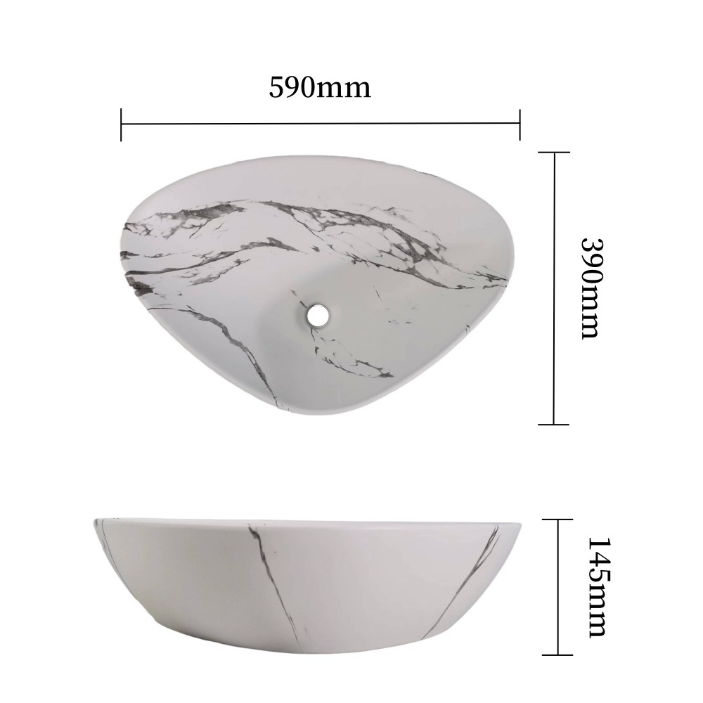 Lavabo Triangular de Cerámica de Diseño Moderno para Hotel o Apartamento, con Patrón de Mármol, para Baño o Lavandería