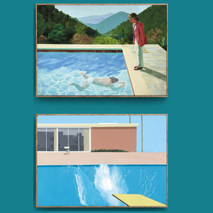Davidhockney大卫霍克尼游泳池水花组合波普艺术客厅装饰挂画经典 阿里巴巴 