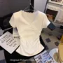 蕾丝v领修身夏季上衣