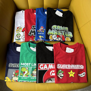 Japanese order foreign trade Cartoon Cartoon Mario series Children's clothing summer solid color round neck short sleeve t-shirt