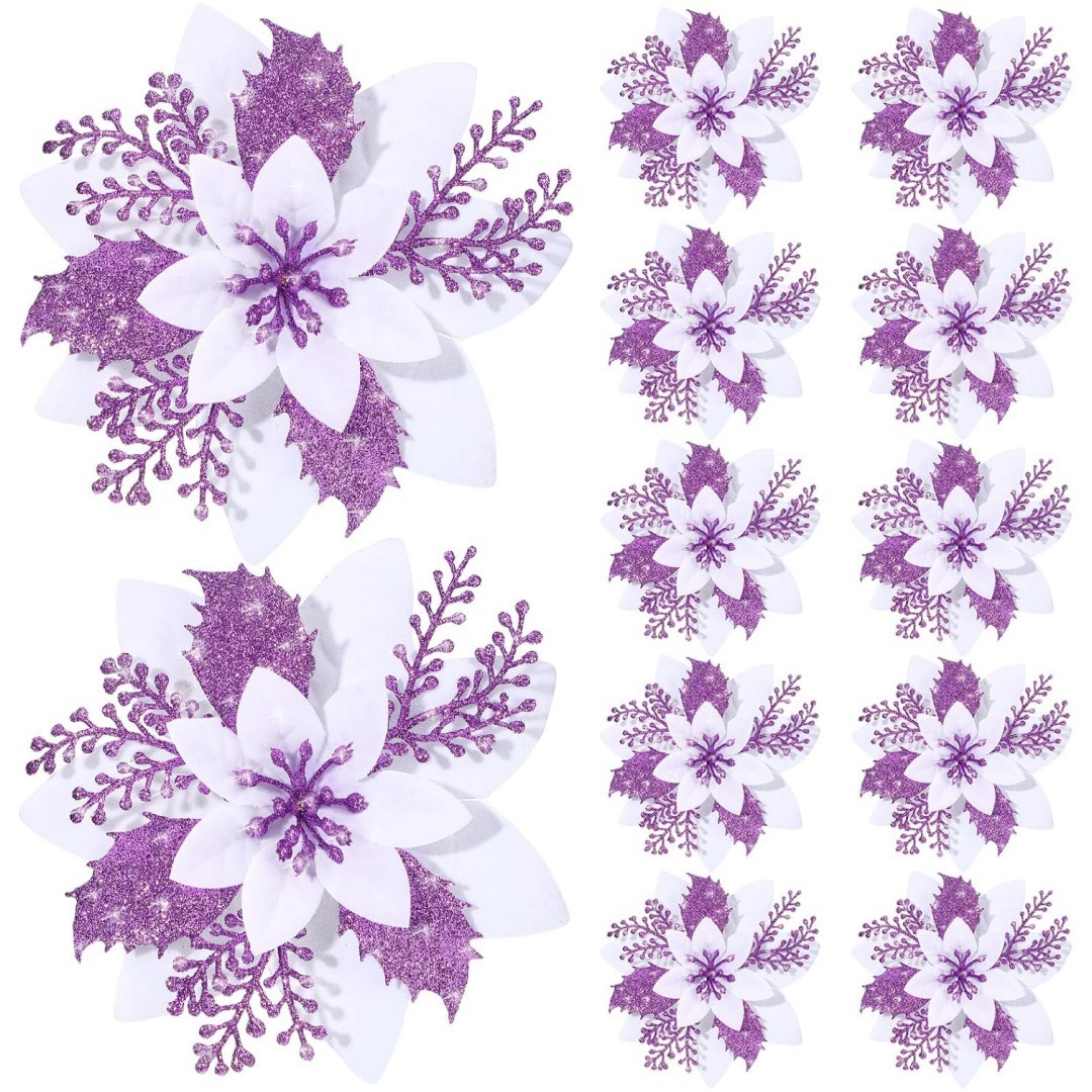 14.5CM新款圣诞节装饰品 金粉花藤条花环花 门窗圣诞花厂家批发