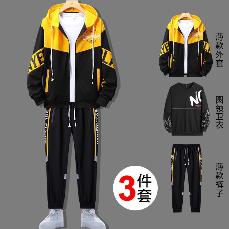 Conjunto deportivo de tres piezas para hombre, estilo casual y elegante para principios de otoño, ideal para adolescentes, novedad 2025.
