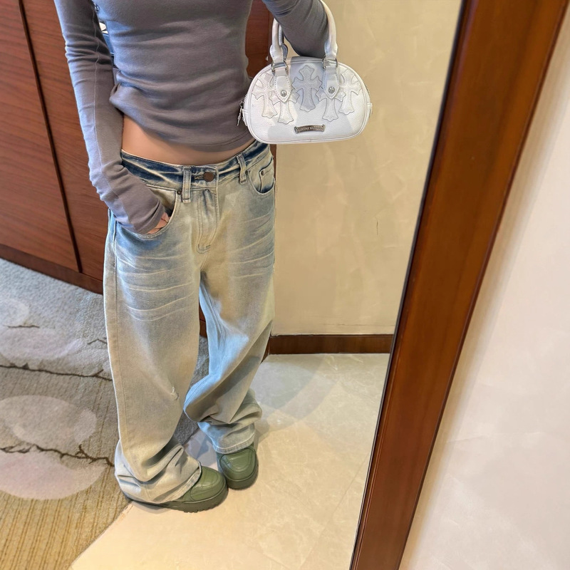 Sunoneone Light-Colored Washed Gradient Jeans for Women, New Autumn Style, Low-Waisted, Loose, Lazy, Fashionable Casual Pants