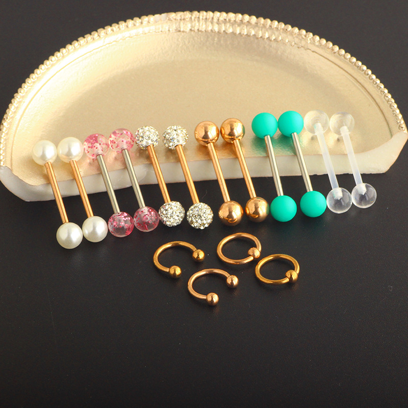 Rose Gold 16Pcs Stainless Steel Nipple Ring Set with Safety Lock Design Body Piercing Jewelry detail image 9