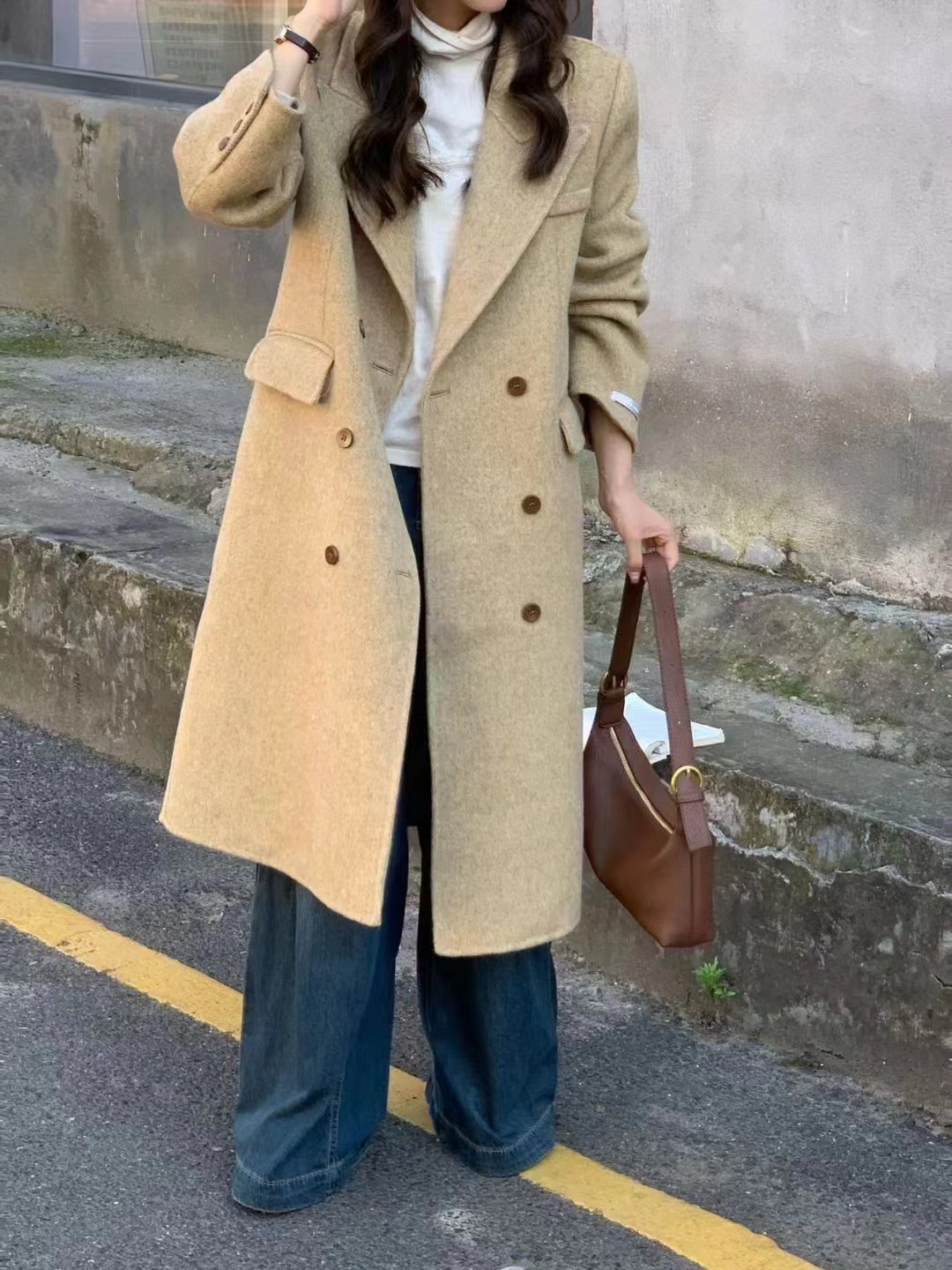 South Korean double-sided woolen goods, long suit, demi-season jacket, Korean style, mid-length