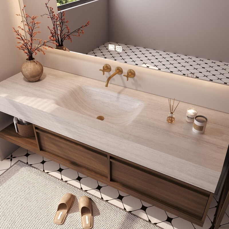 Medieval-Style Bathroom Cabinet with Light Luxury Rock Slab and Heat-Bent Integrated Basin, Ceramic Integrated Basin Bathroom Cabinet, Washbasin Medieval-Style Bathroom Cabinet with Light Luxury Rock Slab and Heat-Bent Integrated Basin, Ceramic Integrated Basin Bathroom Cabinet, Washbasin