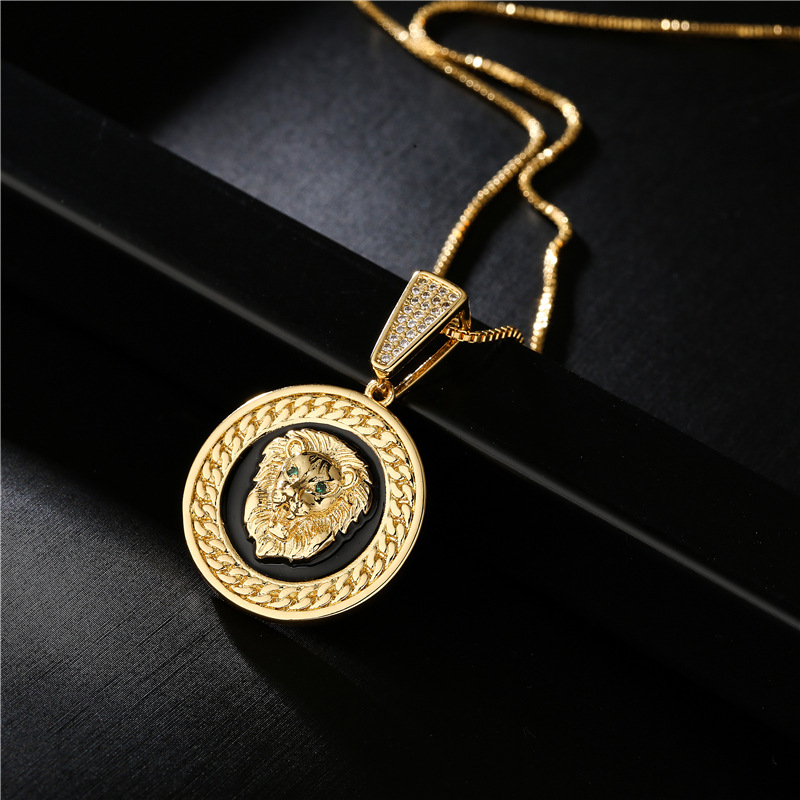 Aogu Cross-Border Supply European and American Fashion Drop Oil Lionu0027s Head Pendant Necklace Cop