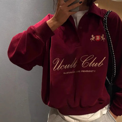 ヨーロッパとアメリカンスタイルのファッショナブルな個性ハンサムなレタープリントニッチ楽しいハーフジップラペル厚みのある通勤スウェットシャツ