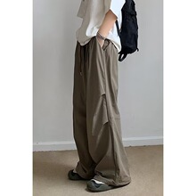 Vavu夏季廓形纯色褶皱伞兵裤男美式复古休闲阔腿【代发跨境外贸】