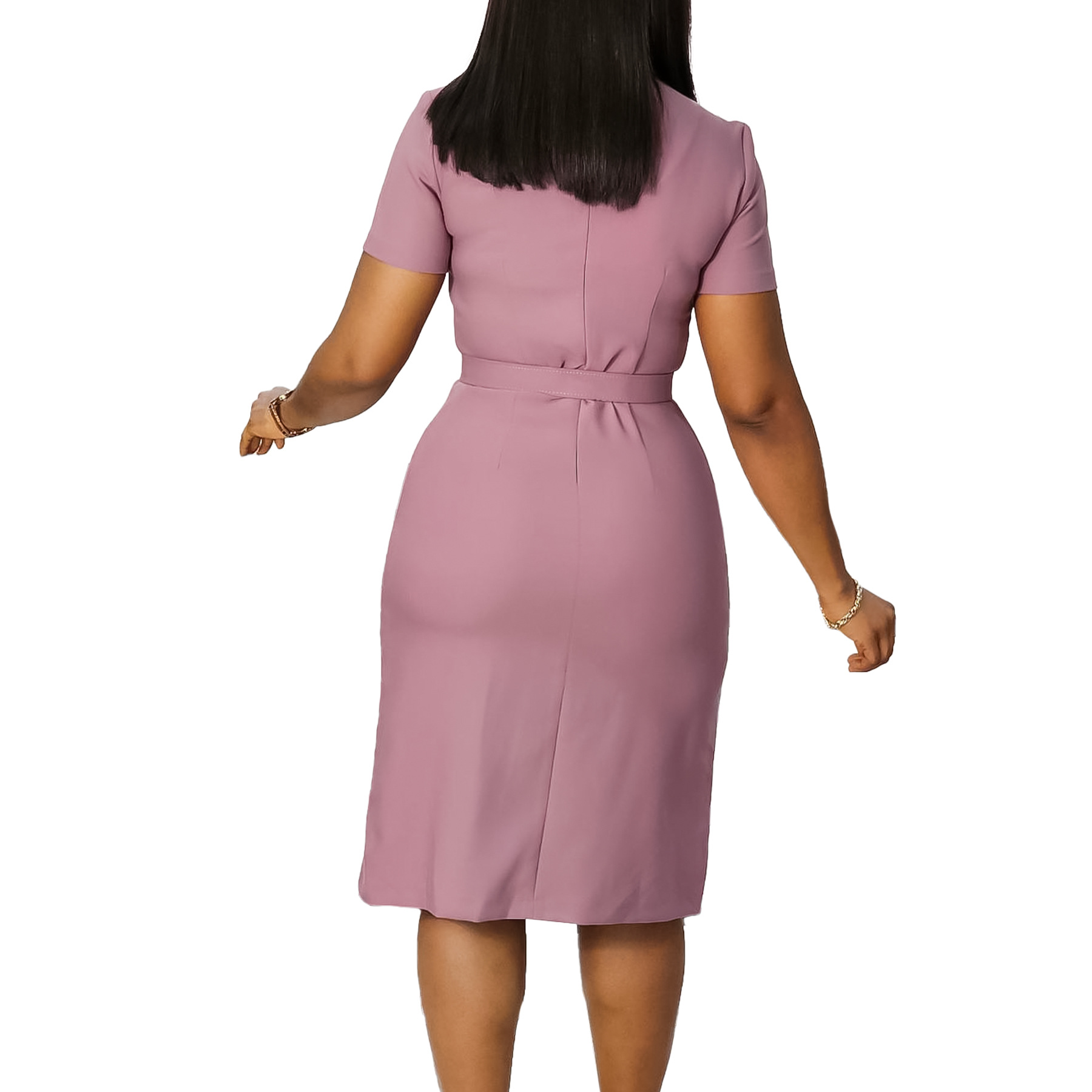 385g Weight Knee-Length Dress Length Type Short Sleeve Sleeve Length Sheath Dress Dresses Type Regular Sleeve Sleeve Type Spandex, Polyester Fabric Type Mid Waist Waist Line Holiday, Daily Occasion V Neck Neckline Slim Fit Type Solid Color Pattern Summer, Spring Season Women's Gender Belt Design Elegant Style Wholesale Women's Elegant Belt Solid Color Holiday Daily V Neck Short Sleeve Sheath Dress 14