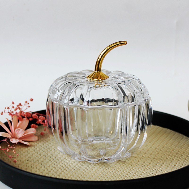 Ins Style Pumpkin-Shaped Glass Jewelry Box Simple Design Versatile Desktop Earrings Ring Trinket Storage Box