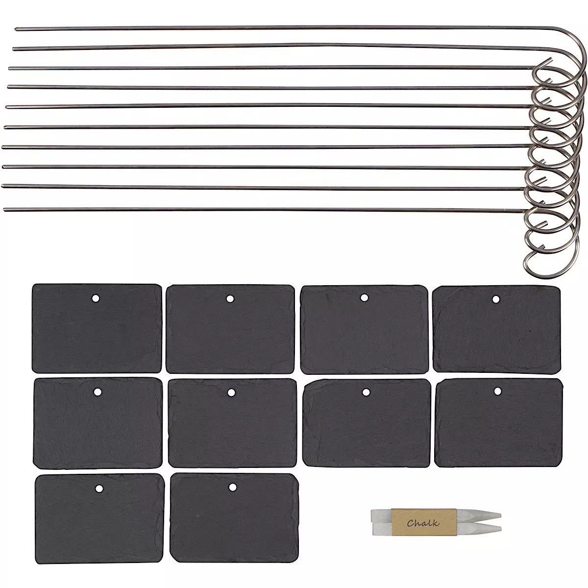Conjunto de 10 listados de pizarra + 10 barras de hierro de acero inoxidable + 2 bolígrafos de piedra